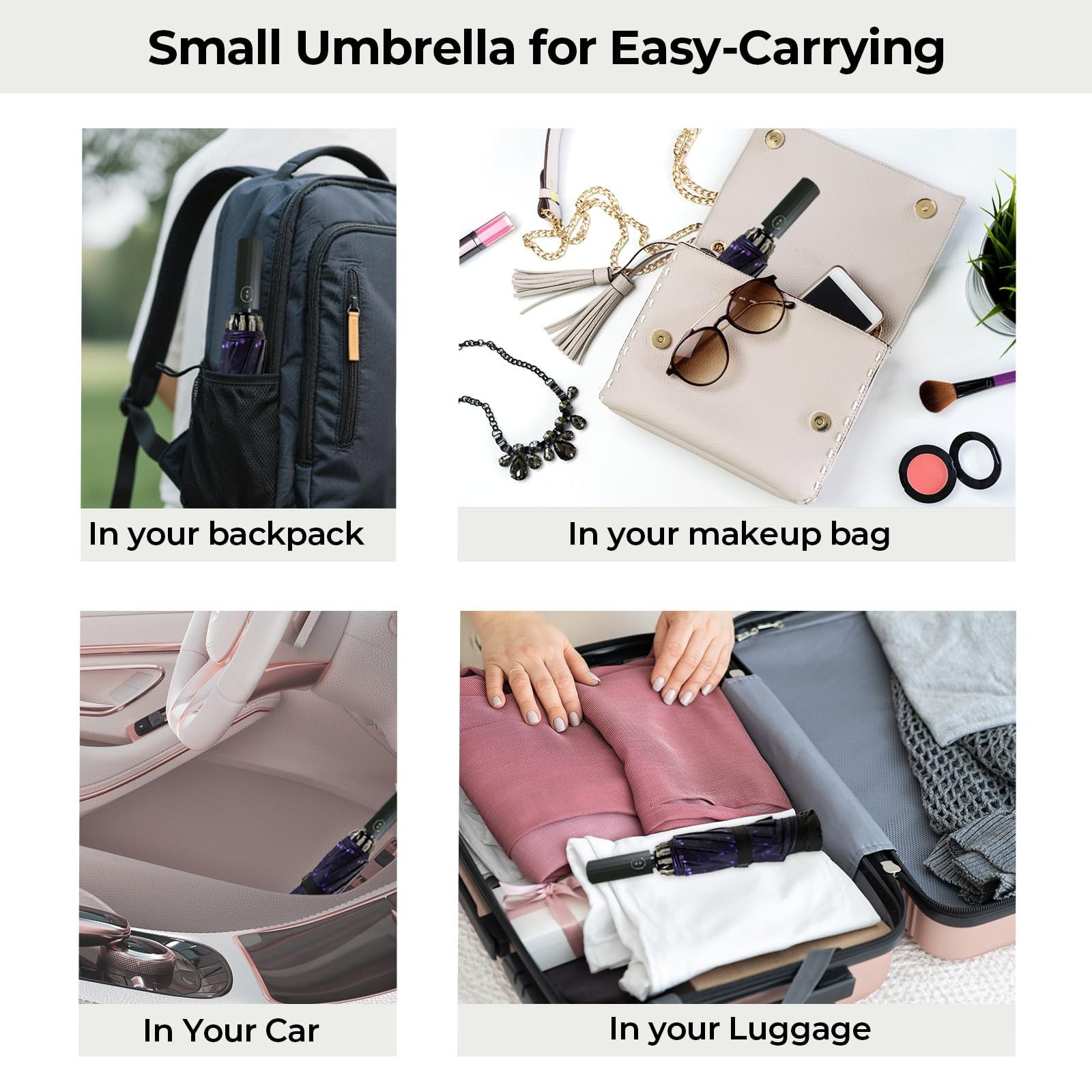 LLanxiry Compact Travel Umbrella, Windproof Automatic 44 Inch, Inverted-Black