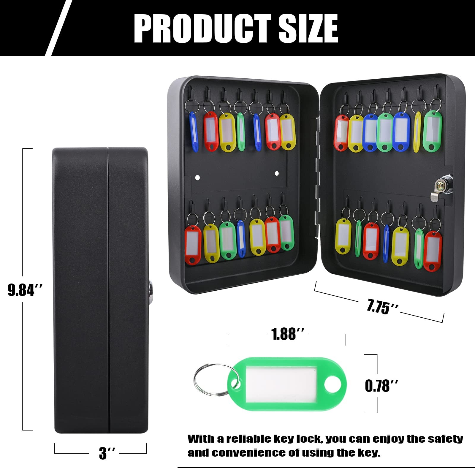 Key Cabinet Wall Mount with Lock, 28 Hooks 28 (Key Lock ), Black
