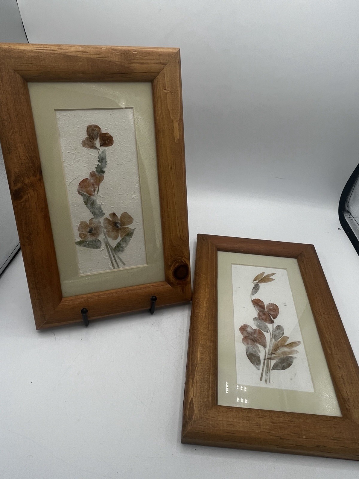Framed Pressed Botanical Flower Art Pair Handmade Paper Wood Frame Decor