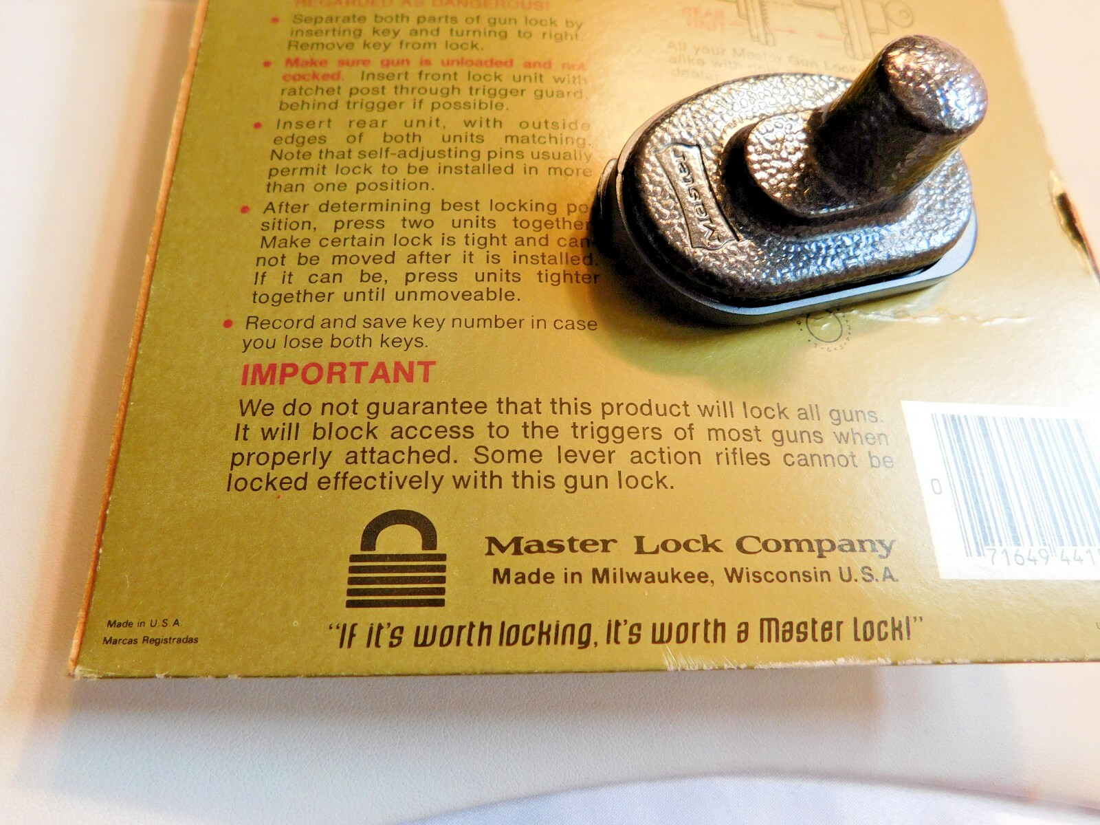 Master Gun Lock USA Made Vintage NOS