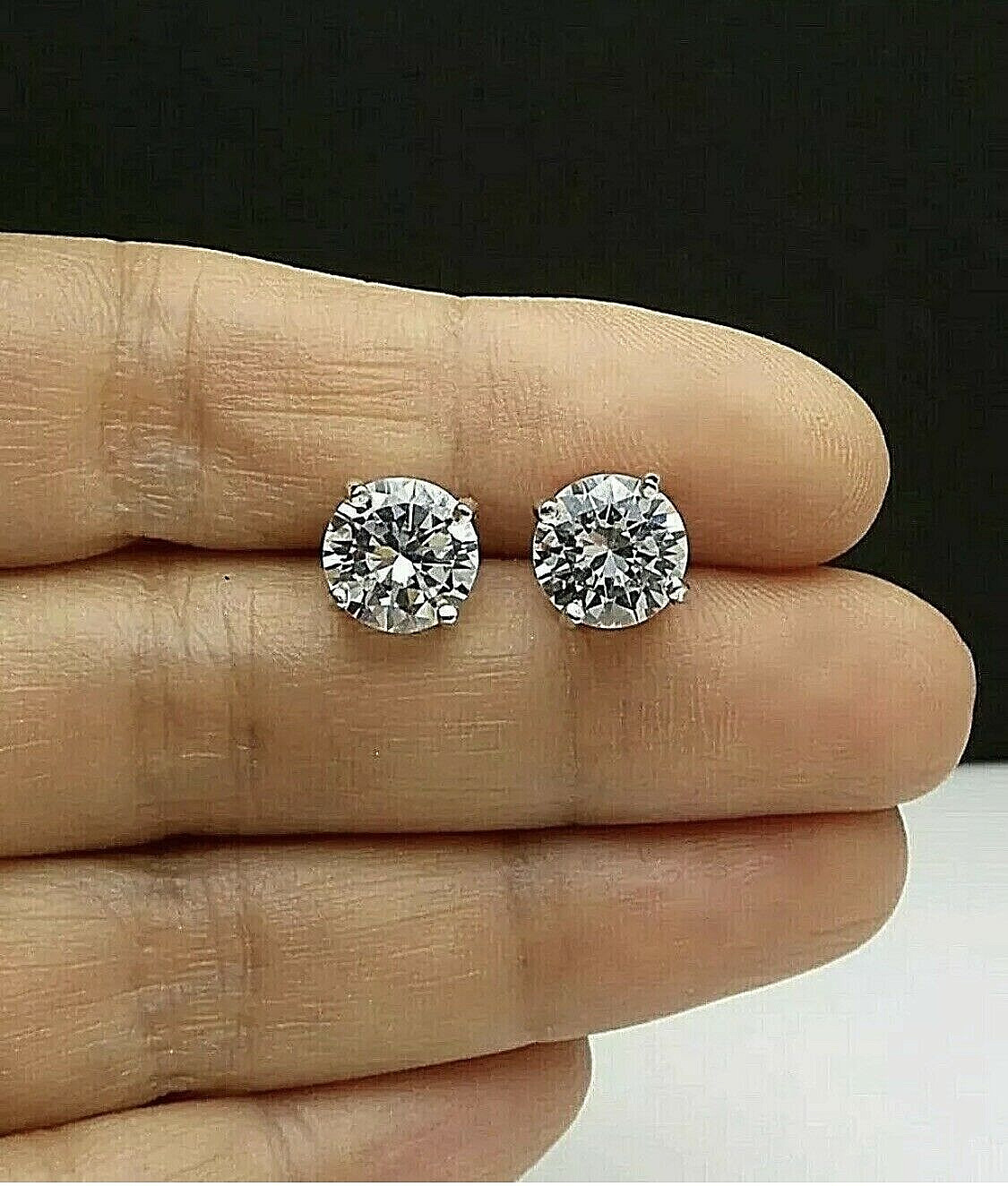 6 Ct Round Cut FL/D GRA Real Moissanite Stud Earrings 14k White Gold 9mm Screw