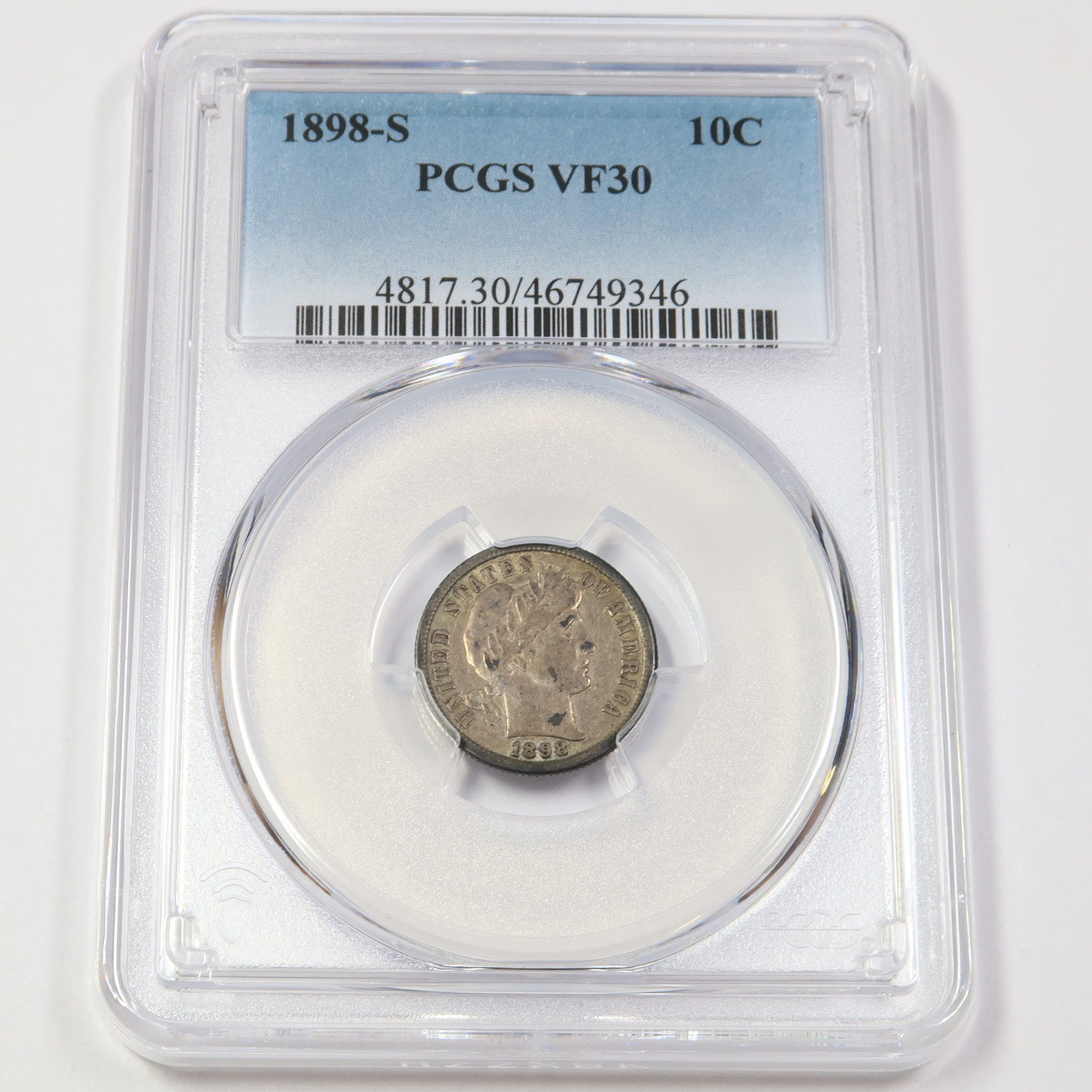 1898 S PCGS VF30 - Silver Barber Dime US Coin #44853A