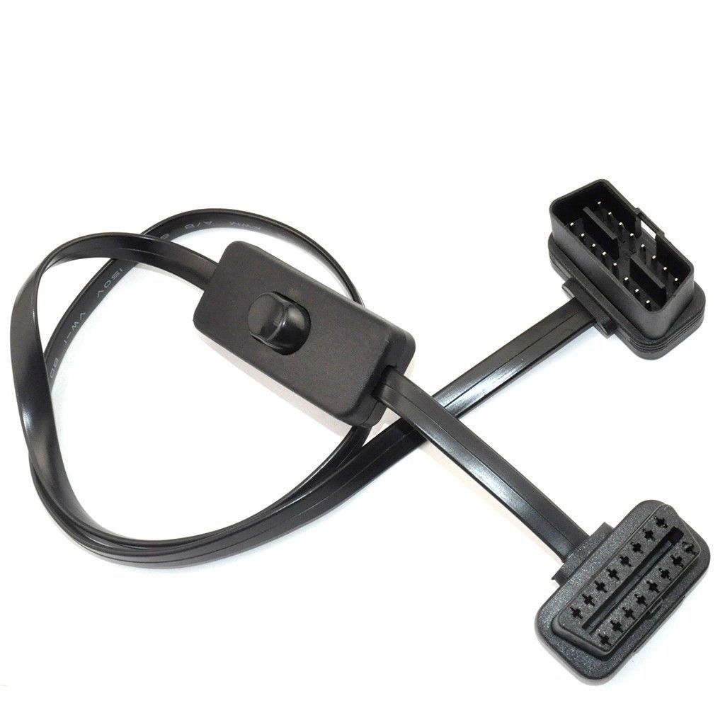 60cm 2ft OBD2 II 16 Pin Ultra low profile Power Switch J1962 M/F Extension Cable