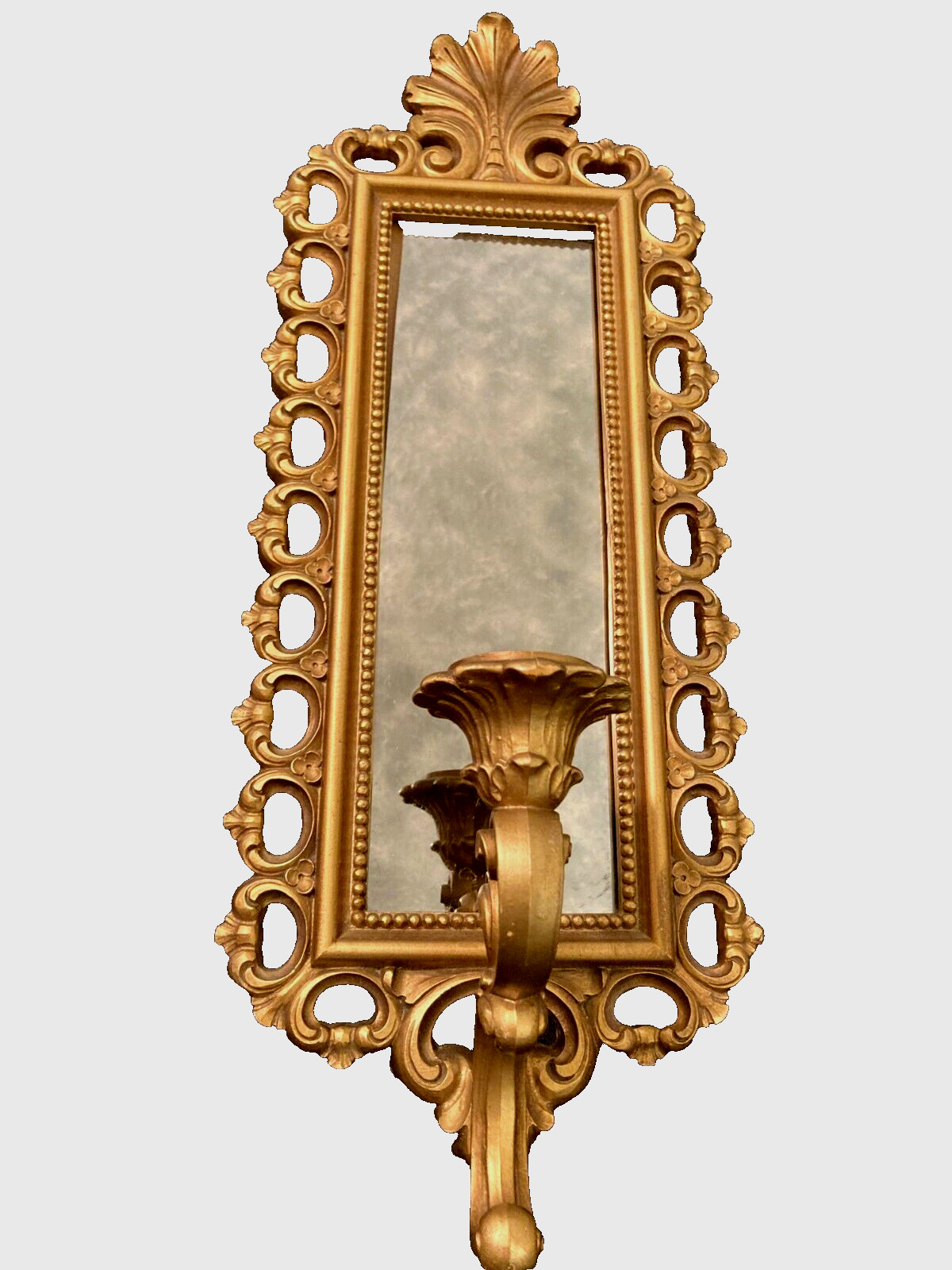 Syroco Gold Mirrored Candle Sconce Filigree Chic 7.5"x 20" Vtg 1972 Homco #2352