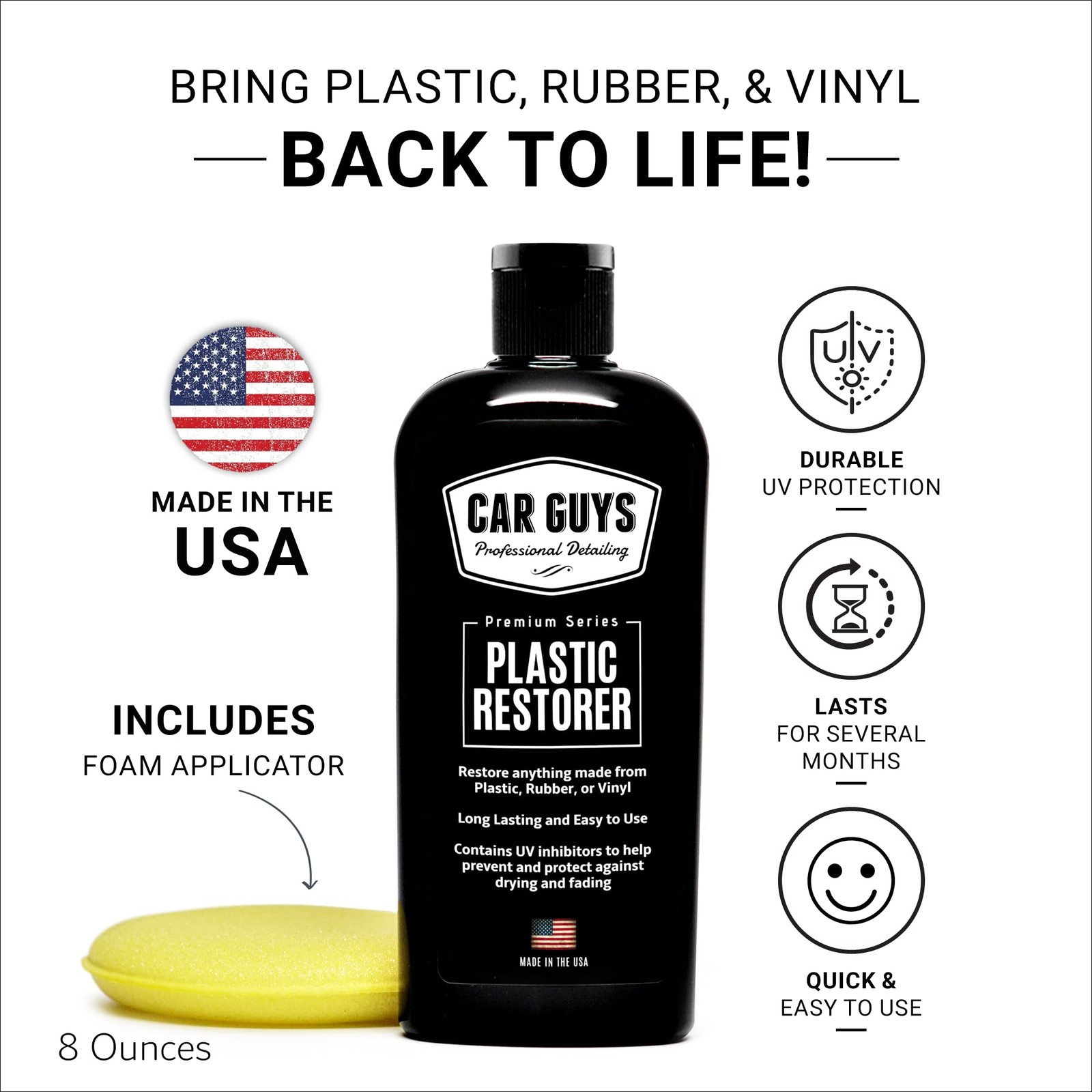 Plastic Restorer | Bring Plastic, Rubber, 8oz w/ Applicator, Grey