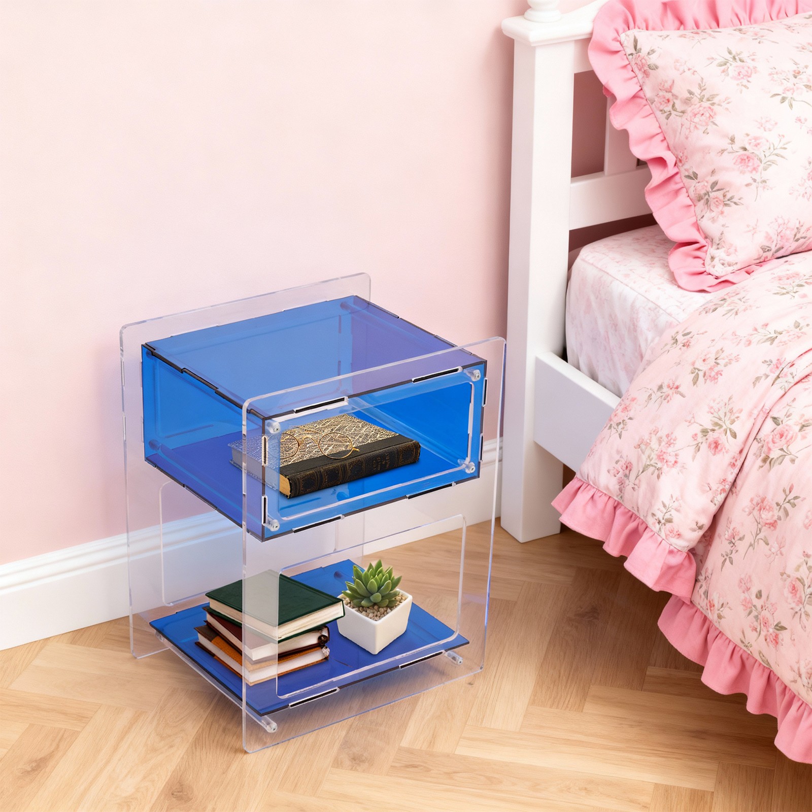 Acrylic Side Table Free Standing Acrylic Nightstand Rectangle Storage Shelf