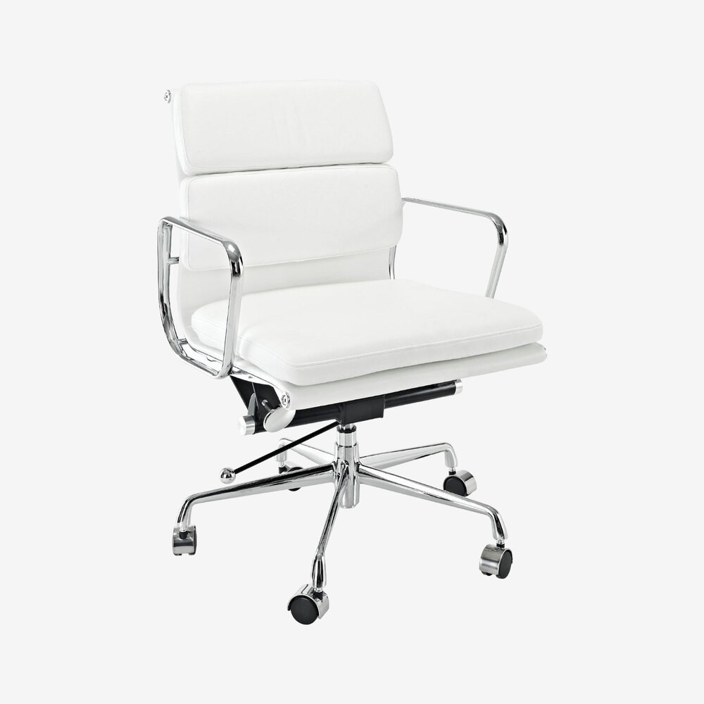 Modern Soft Padded Mid Back Office Chair Top Grain Italian Leather Swivel Arm