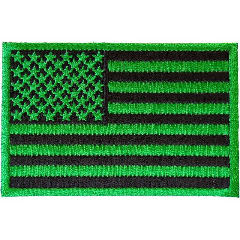 Embroidered Patch, Kelly Green American Flag Patch, 3" x 2" (7.6 cm x 5.1 cm)