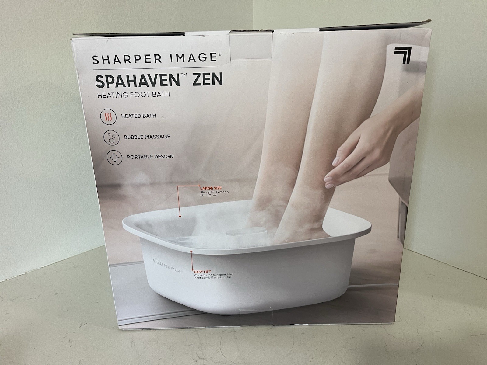 Sharper Image Spahaven Zen Heated Foot Bath Bubble Massage Portable White Large