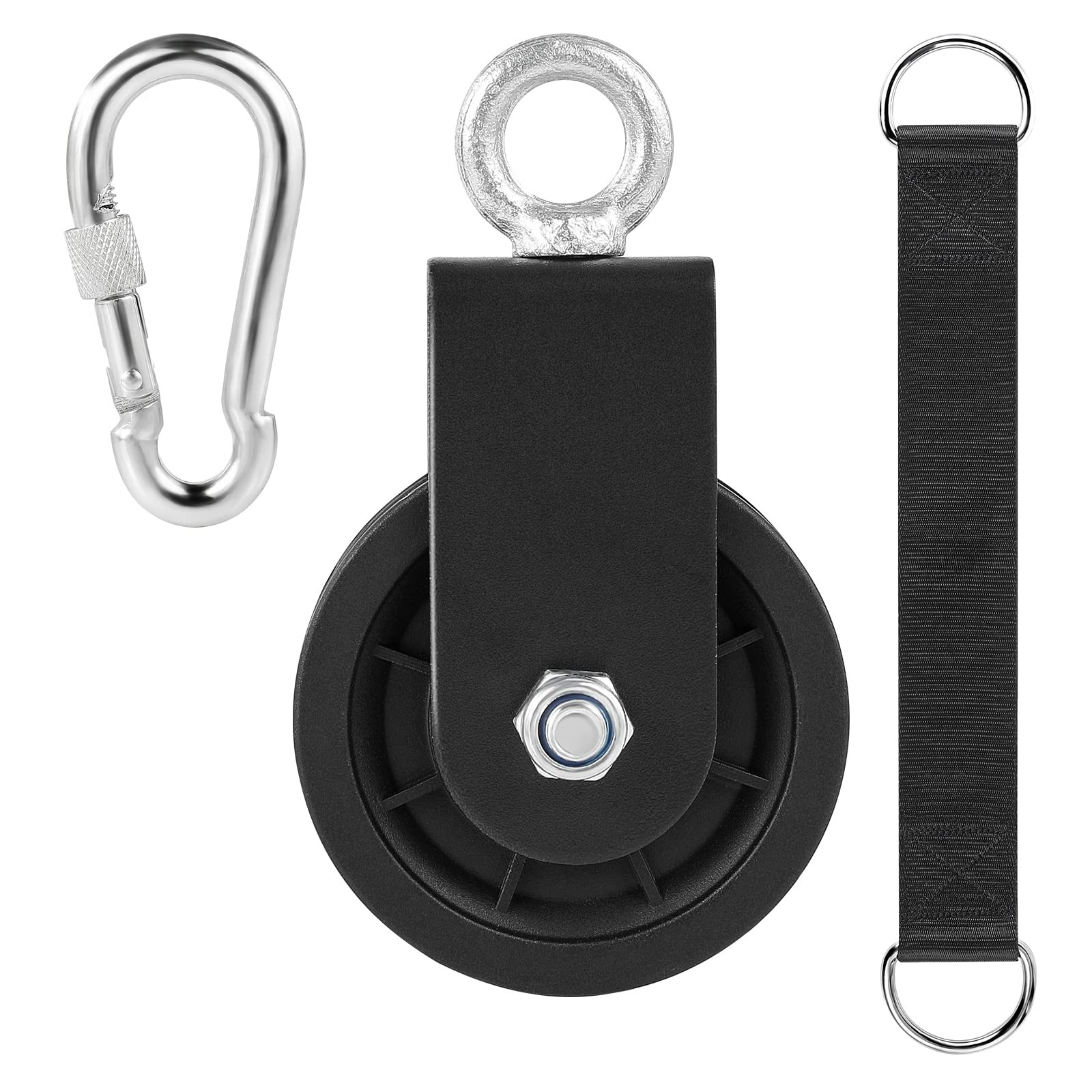 3.54 in Cable Pulley 360 Rotation Traction Wheel with Carabiner and Strap,Sil...