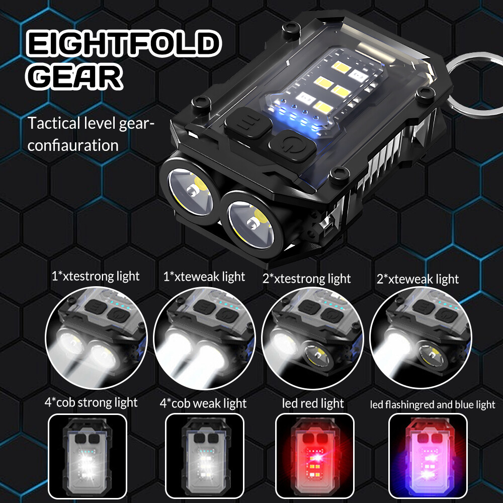 2PCS Rechargeable Mini EDC Keychain Flashlight Compact Pocket COB Light Night