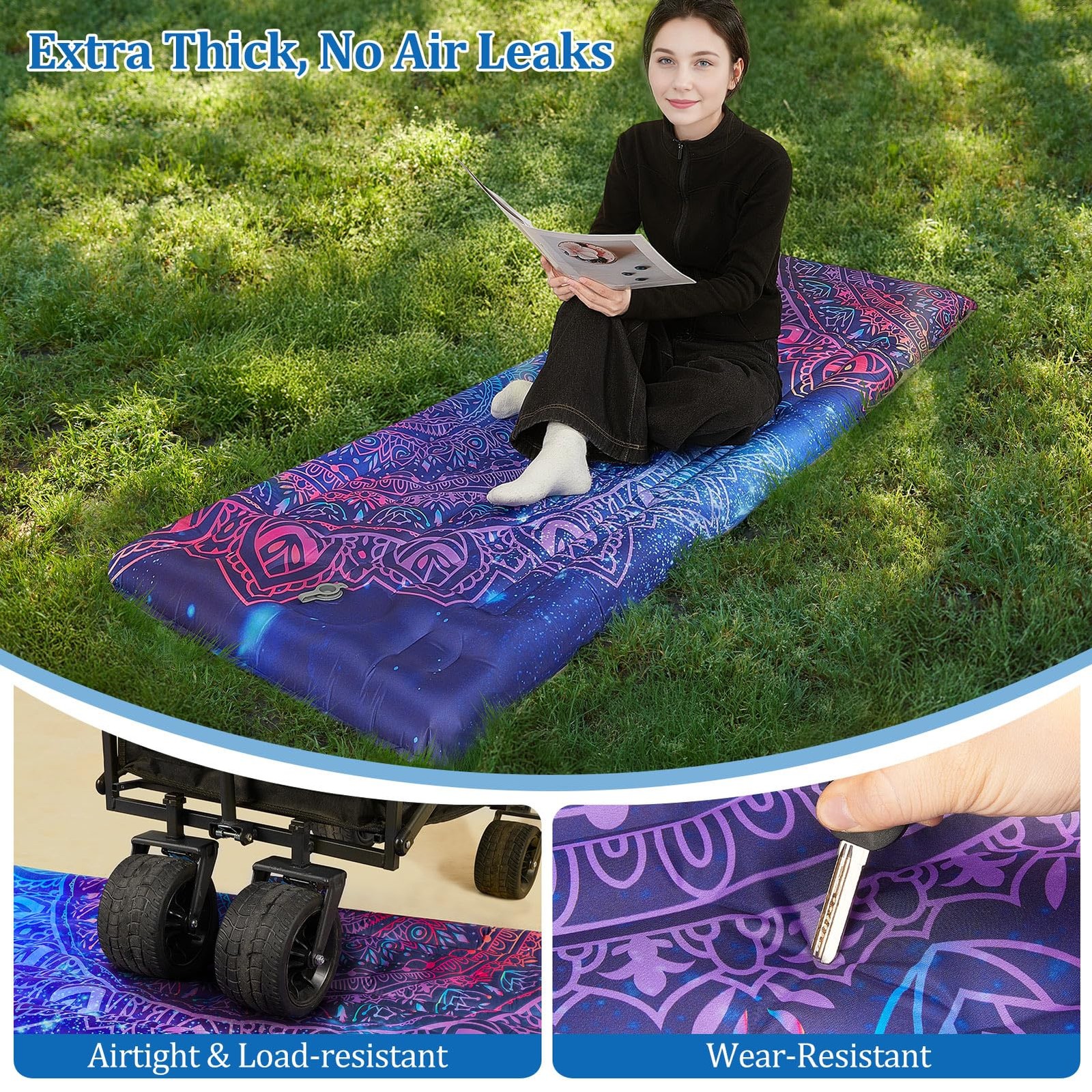 Camping Sleeping Pad Extra Thick 5 Inch Inflatable Camping Pad with Pillow Sl...