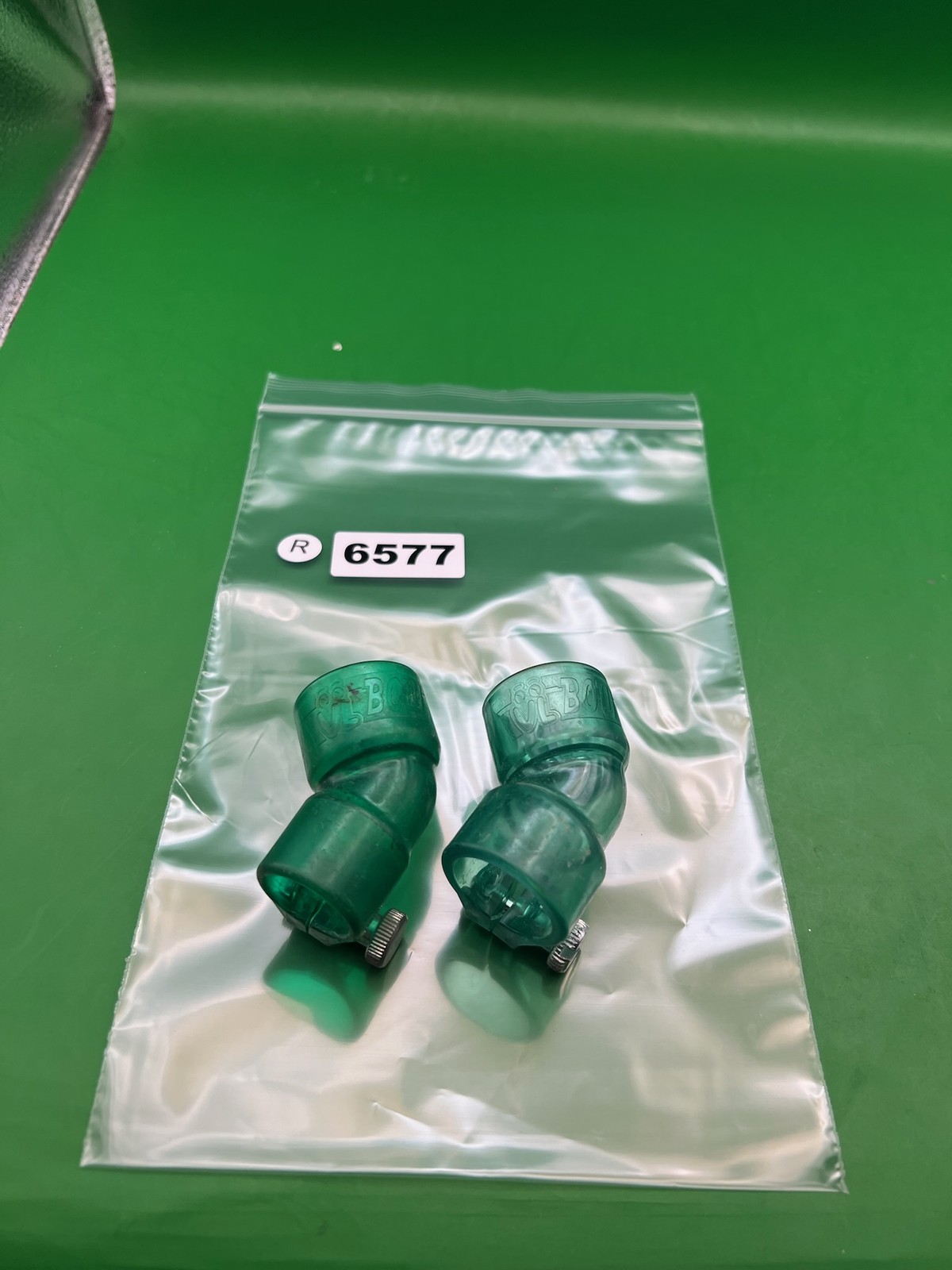 Pair of Two Green Paintball Right Feed Elbows