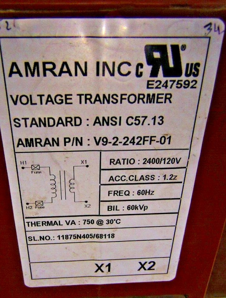 AMRAN INC VOLTAGE TRANSFORMER V9-2-242FF-01