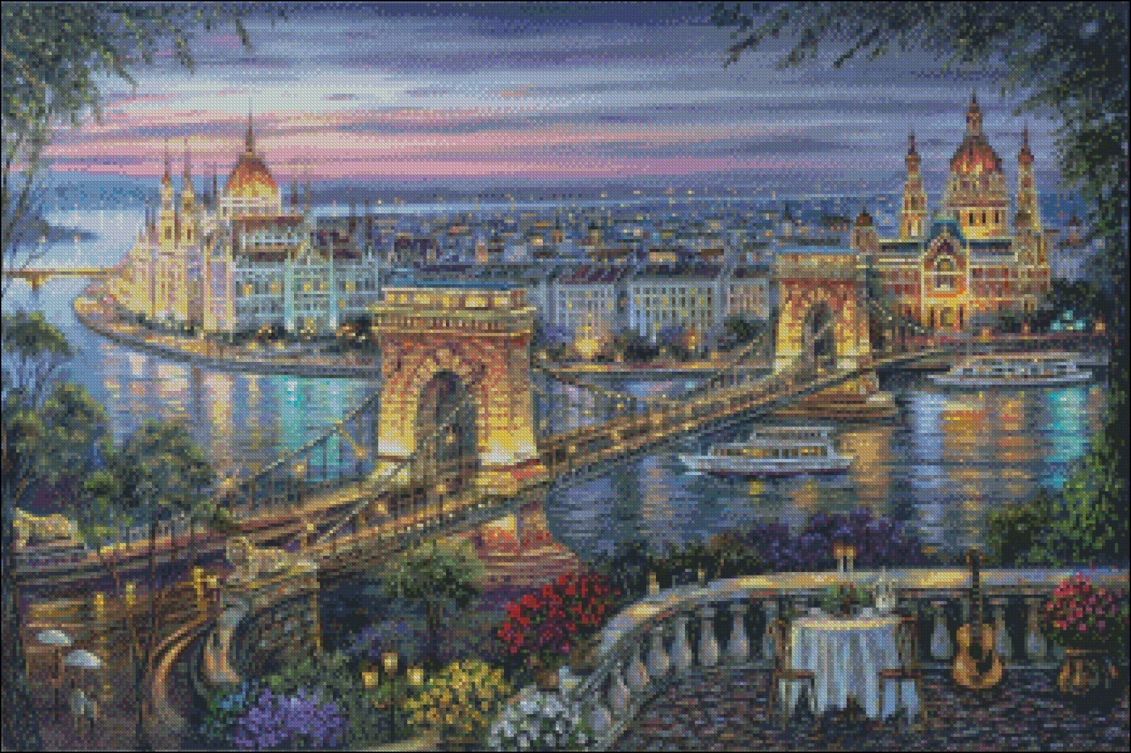 Budapest - DIY Chart Counted Cross Stitch Pattern Needlework DMC Color 14 ct