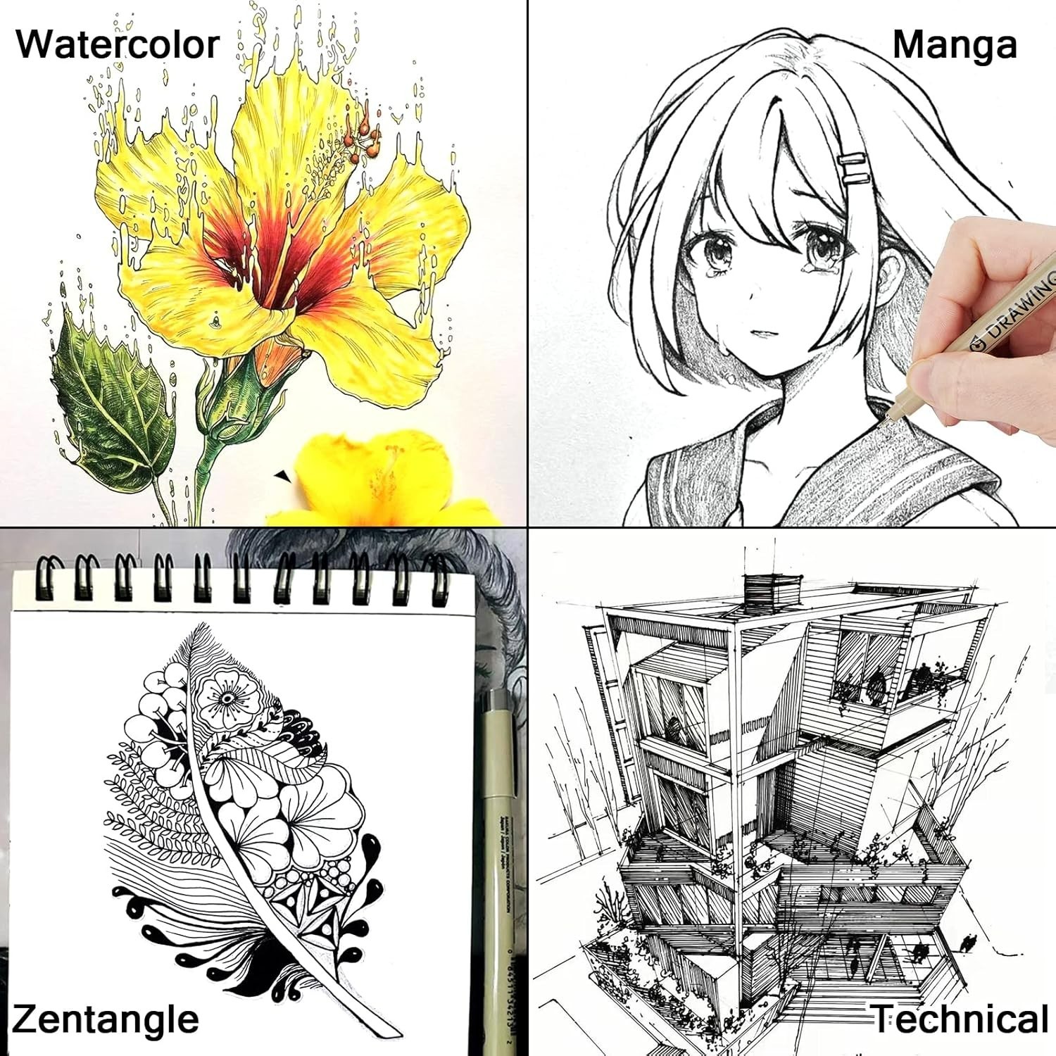 Muchcute 12 Black Fine Line Waterproof Art Pens - Perfect for Artists & Kids