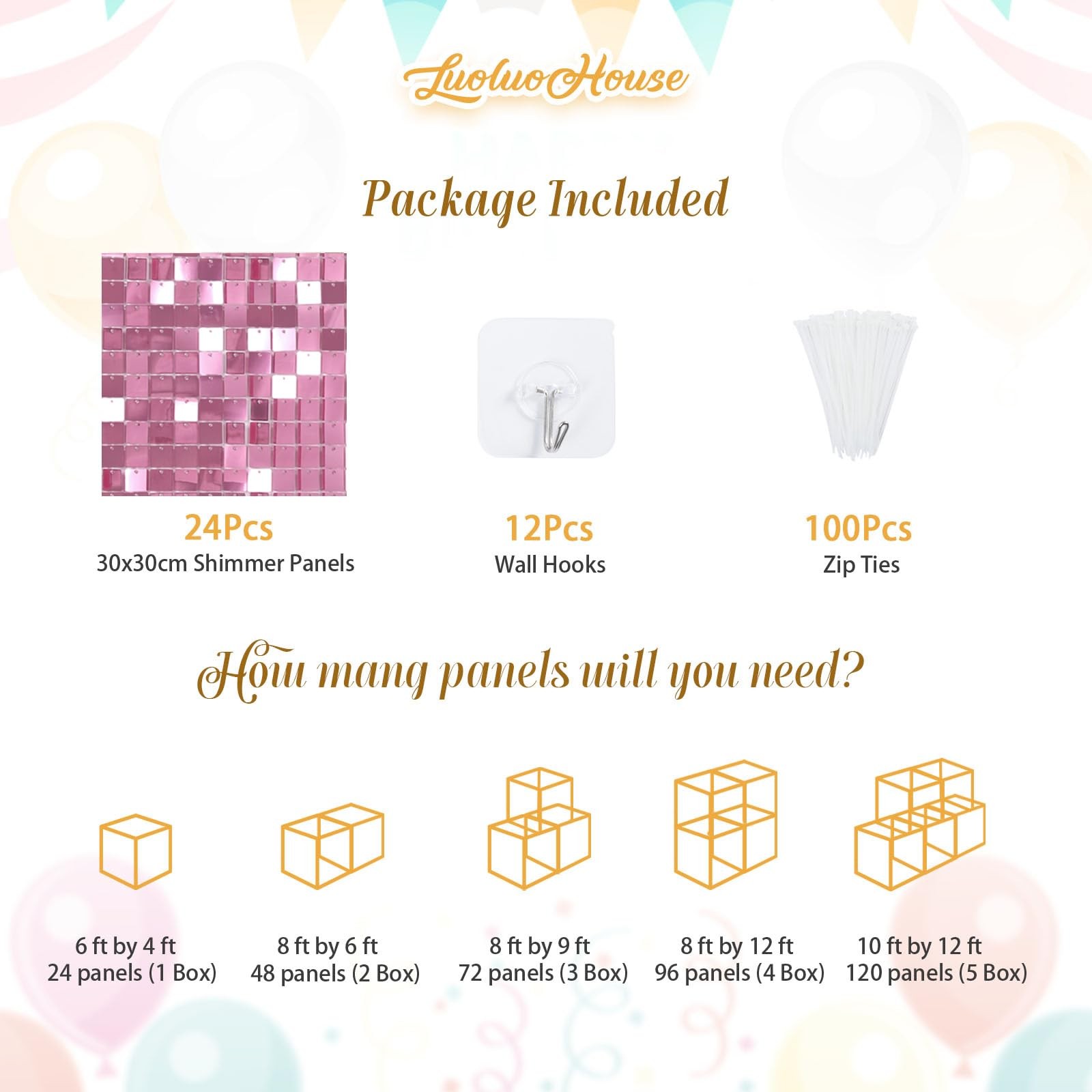Square Shimmer Panels (Pack of 24) Sequin Shimmer Wall Backdrop Decorations Pane