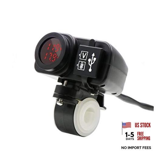 Waterproof Motorcycle 5V 3.1A Dual USB Charger & Voltage Temperature 3in1