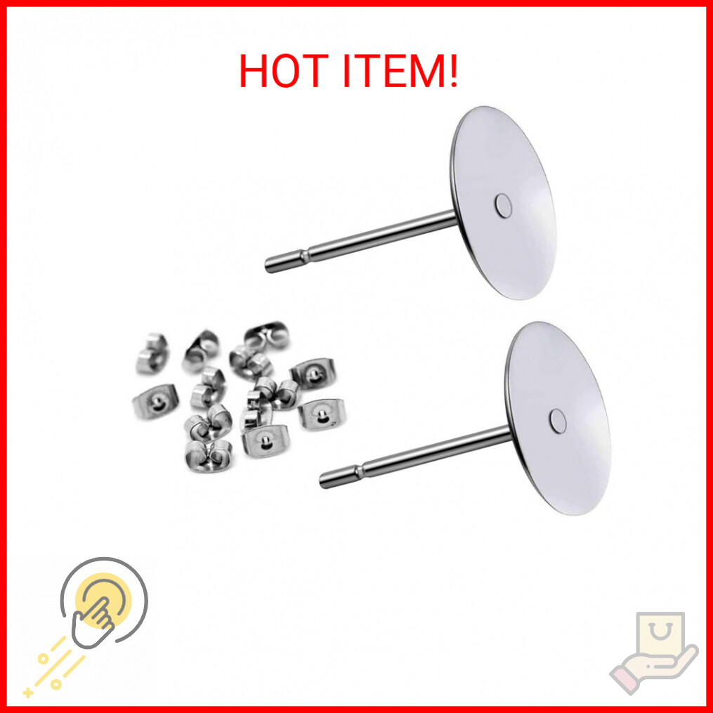 400pcs Hypoallergenic Stainless Steel Earrings Posts Flat Pad Blank Earring Pin