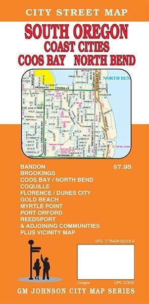 City Street Map of South Oregon Coast Cities, Coos Bay, North Bend, by GMJ Maps