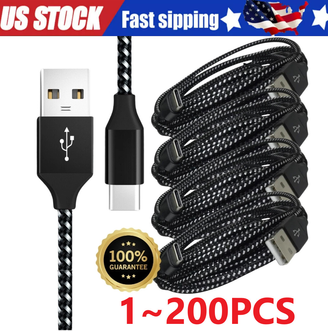 Lot USB-A to Type-C Fast Charging Data SYNC Charger Cable Cord 3/6FT LONG