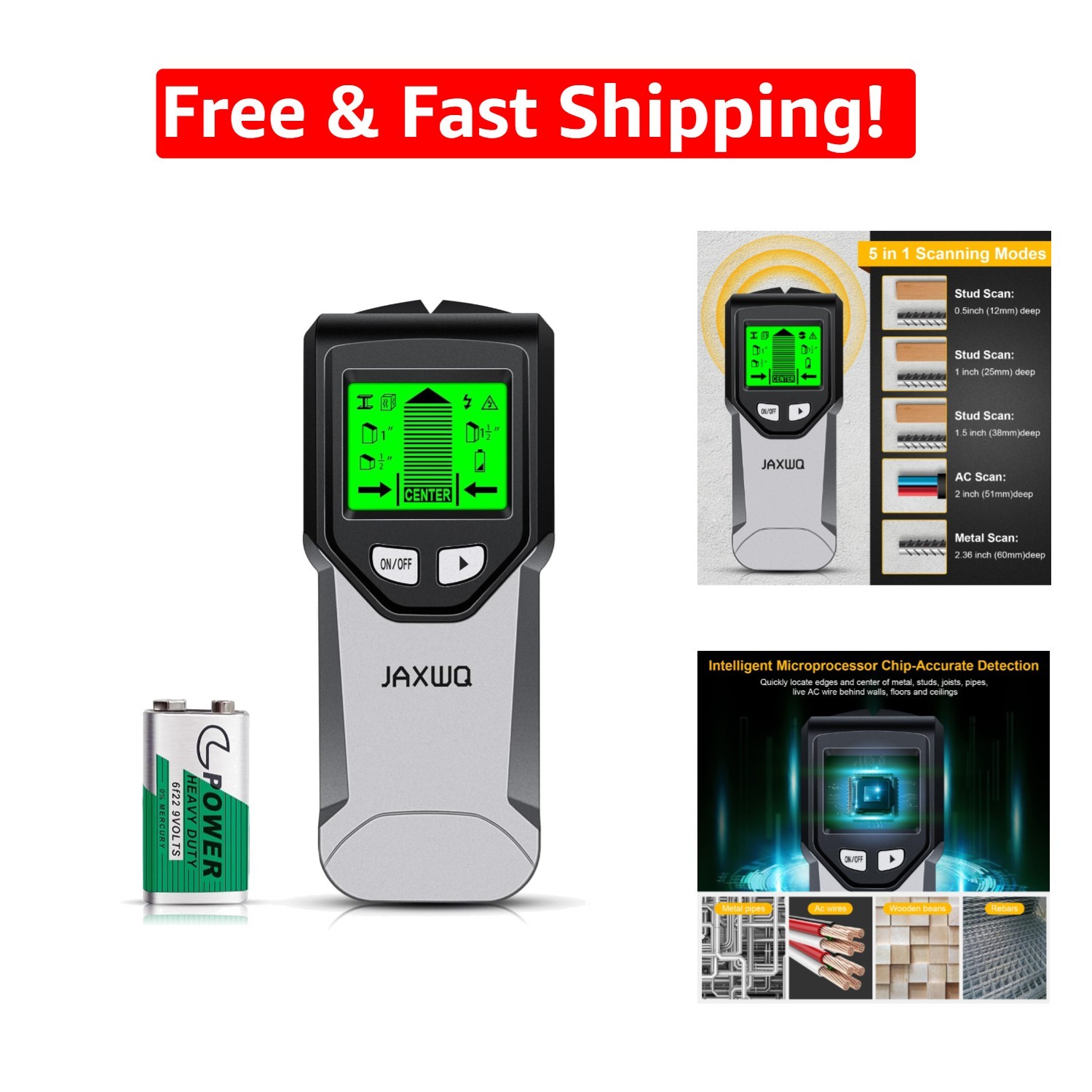Ultimate Stud Finder with Smart Chip, LCD Display & Metal Detection - 5 Modes!