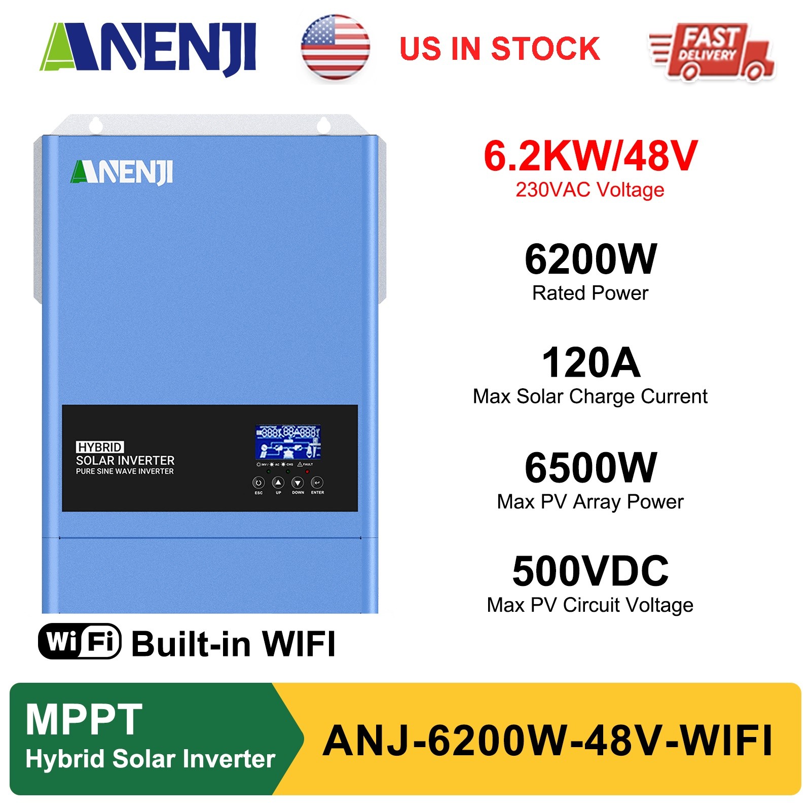 6200W 48V Solar Hybrid Inverter Hybrid AC 230V MPPT 120A Charger Pure Sine Wave
