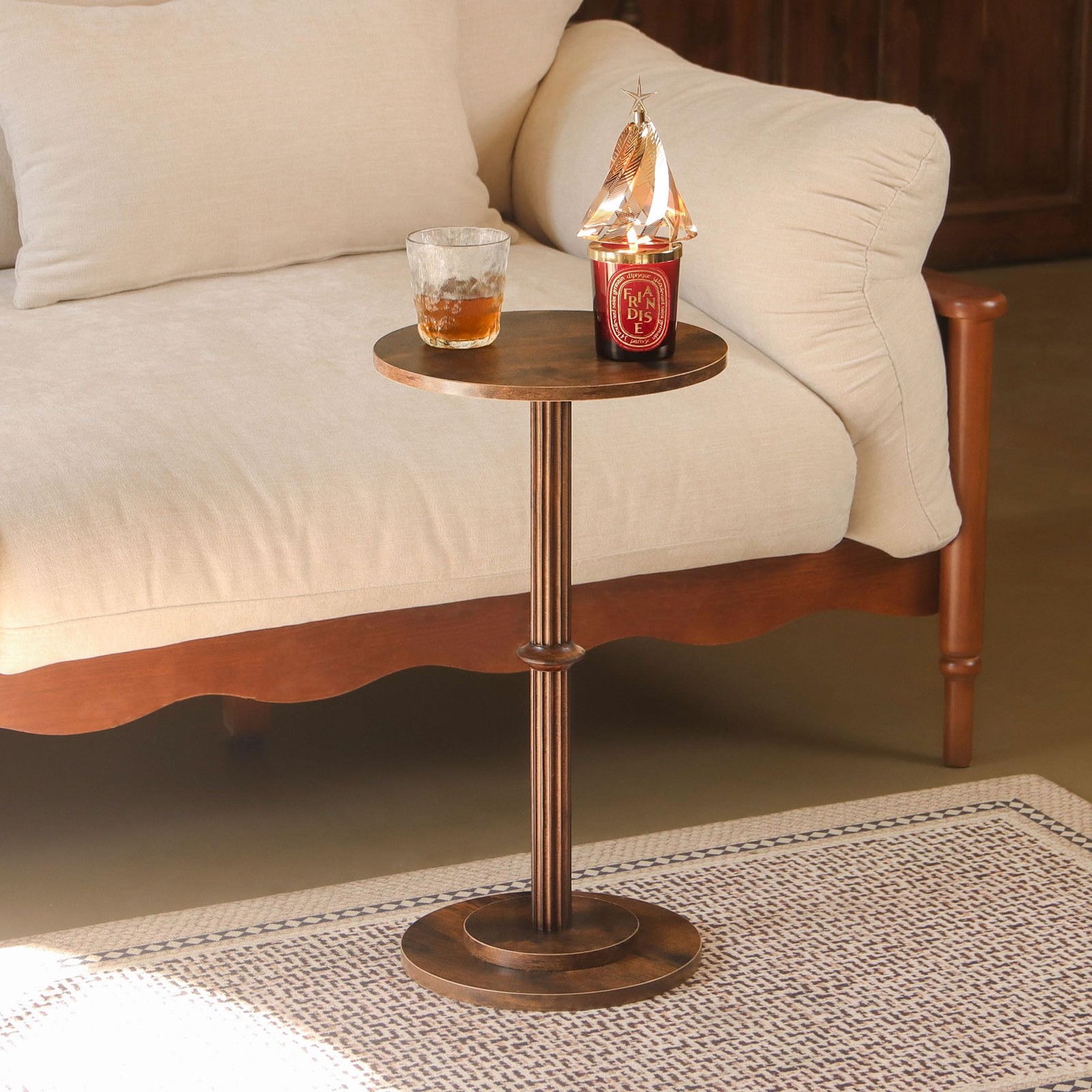 Drink Table, Small Side Table for Small Spaces, Modern Round End Table with F...