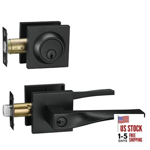 Sleek Series Entry Lever Door Entry & Deadbolt Combo [Keyed Alike] Iron Black