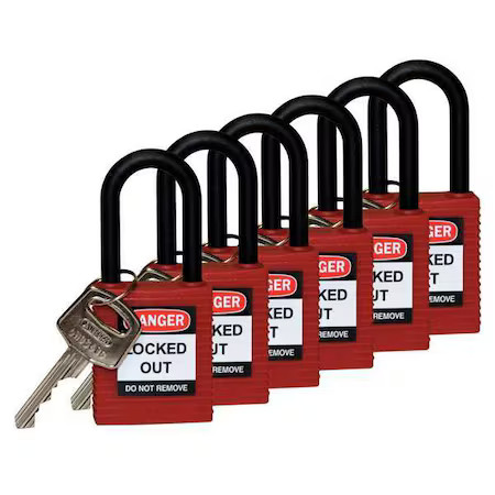 Brady 123351 Lockout Padlock, Keyed Different, Nylon, Red, 1 1/2 In Shackle