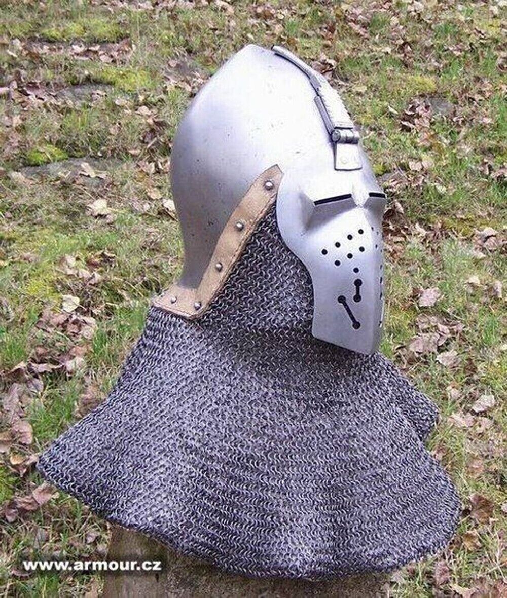 Medieval NEW Combat Jousting Bascinet Helmet 14 Gauge Steel Visor Helmet