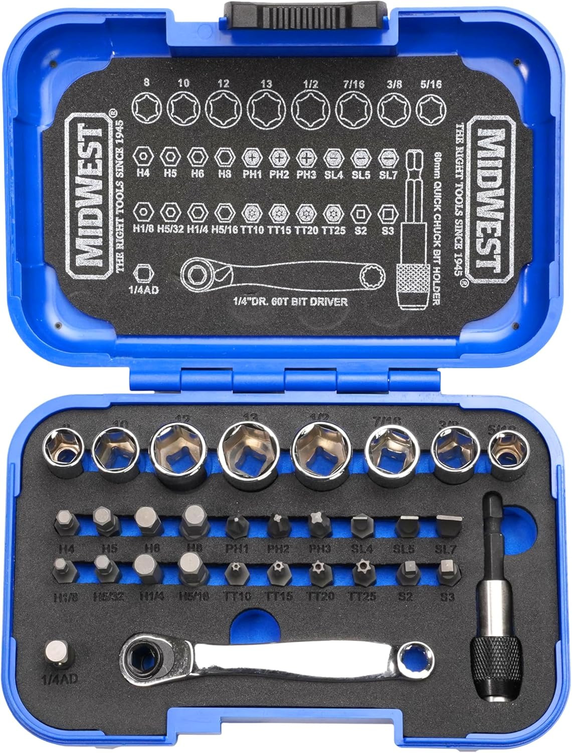 MIDWEST Mini Socket Bit Set - 1/4" Reversible Wrench 31 Piece One Size