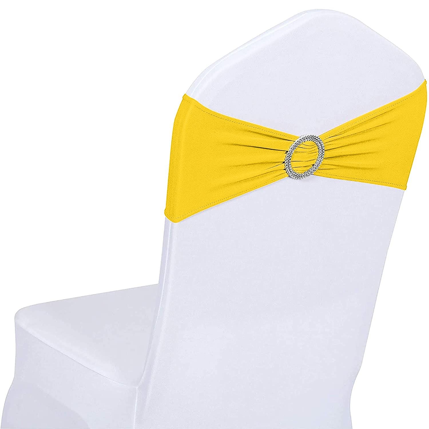 Jieqier Yellow Chair Sashes, 25PCS Spandex Sashes Bows, Chair Cover Bands wit...