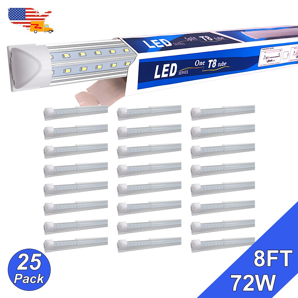 25 Pack 8 Ft 72W 6500K Led Shop Lights 9000Lm Easy Install T8 Warehouse Garage