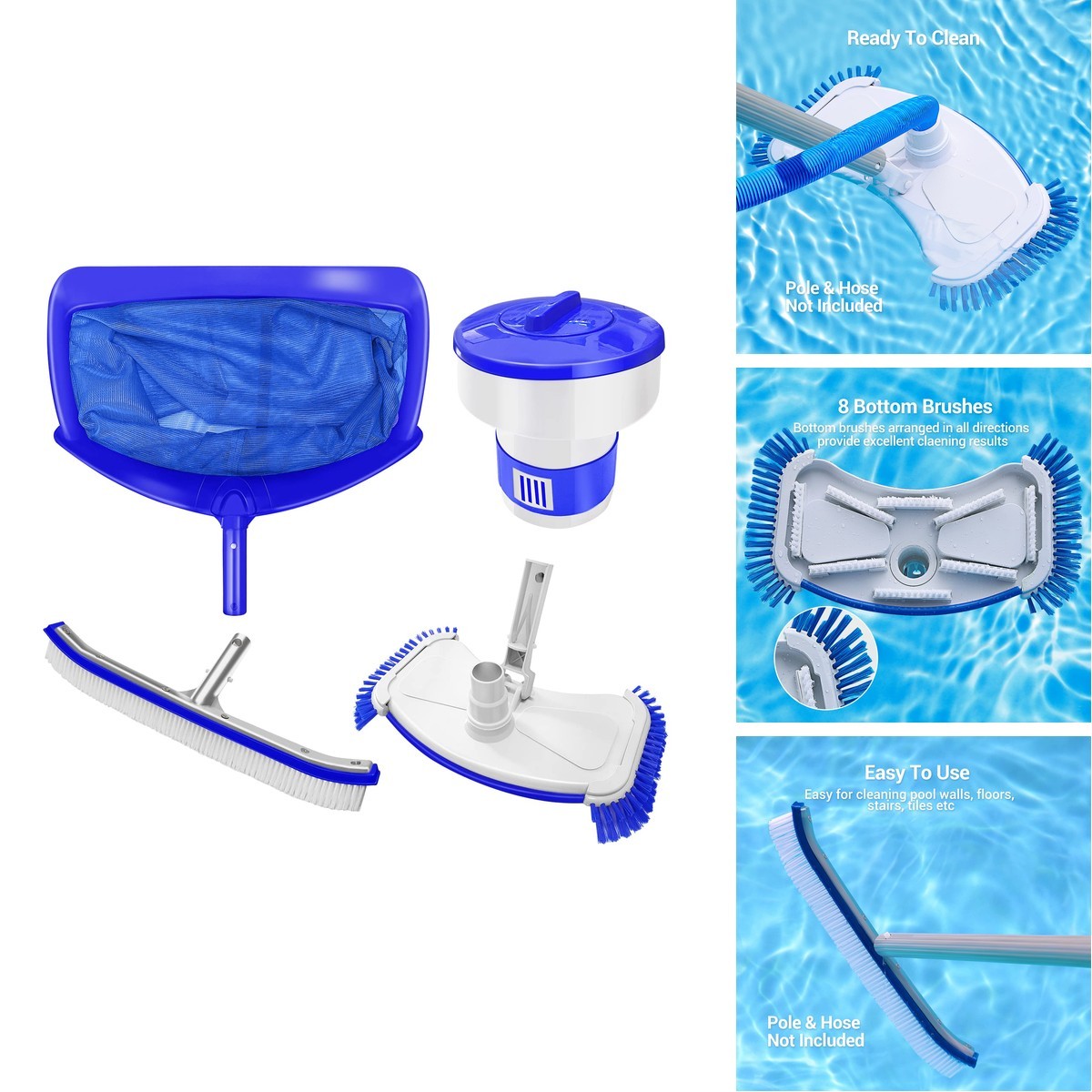 Aiper 4-in-1 Pool Cleaning Kit - Brush, Vacuum Head, Skimmer Net, Dispenser