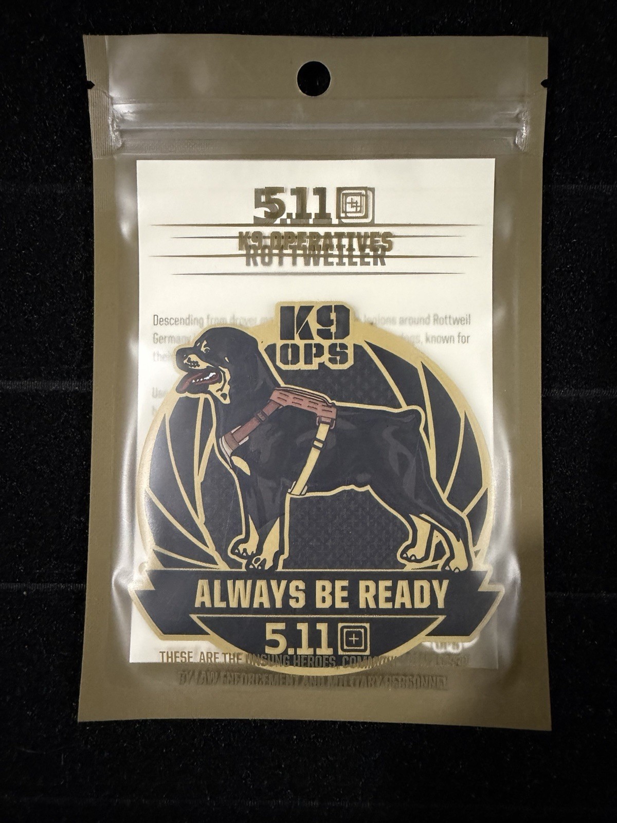 5.11 TACTICAL K9 OPERATIVES ROTTWEILER PATCH K9 OPS K9 PATCH 4 POLICE FD