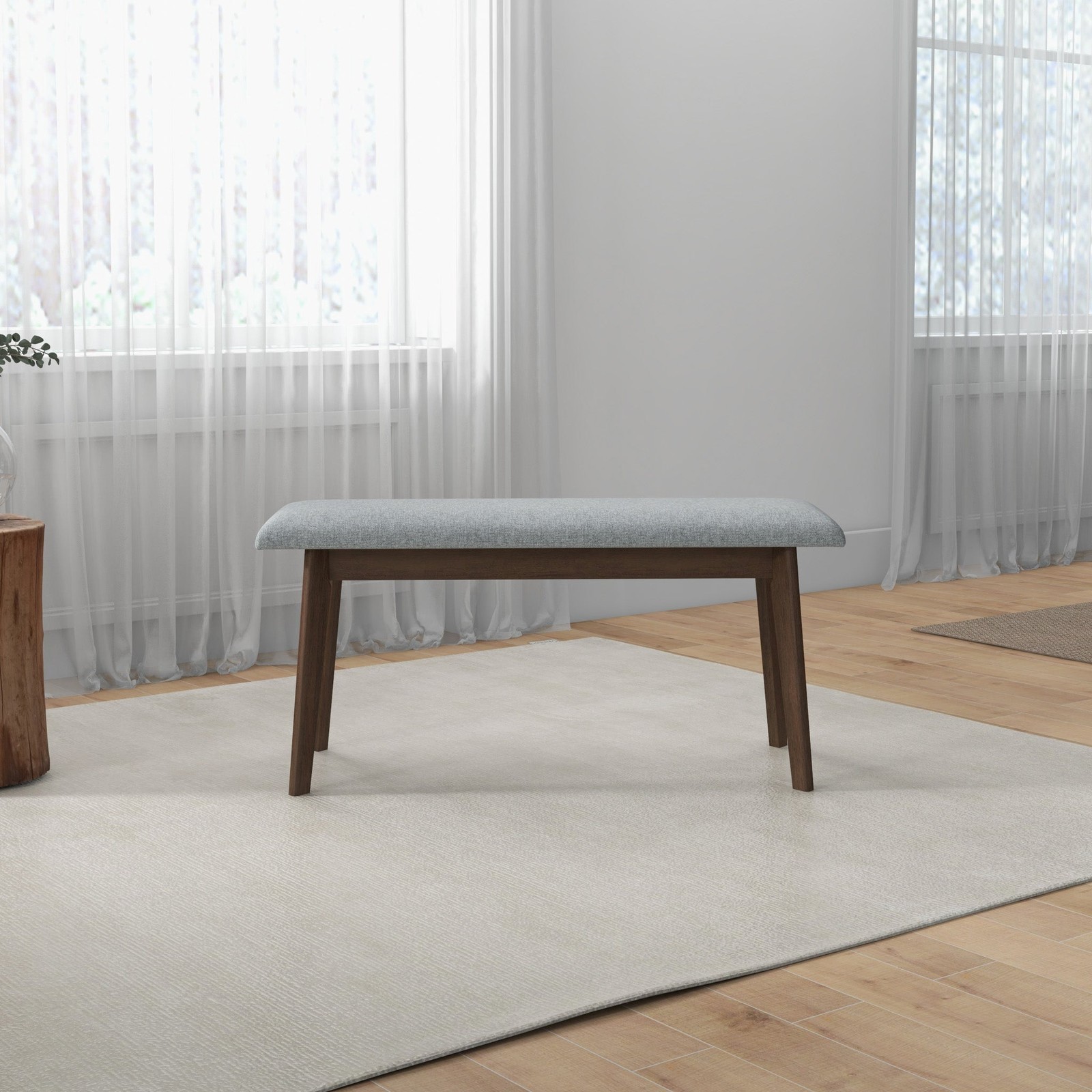 Fabric Upholstered Solid Wood Bench, Padded Storage Bench for Entryway