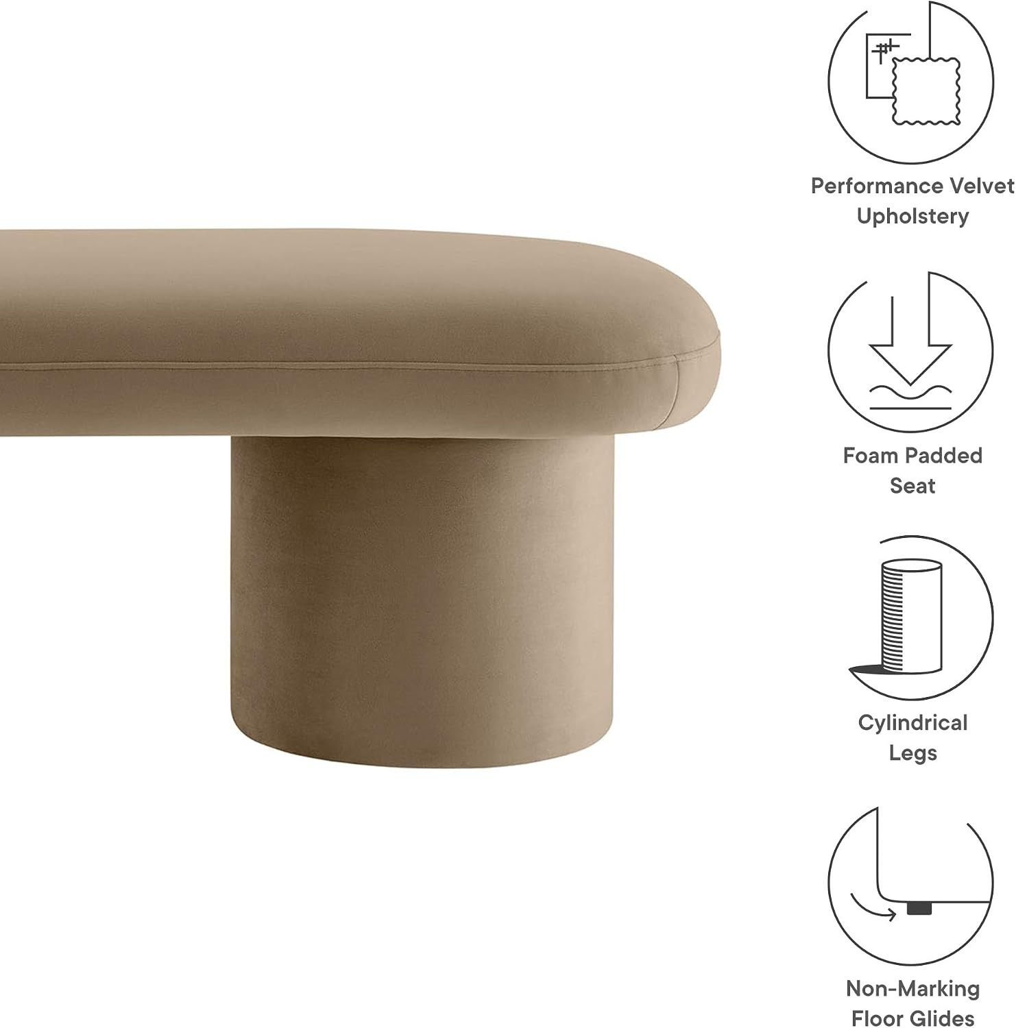 Orla Performance Velvet Upholstered Bench in Taupe