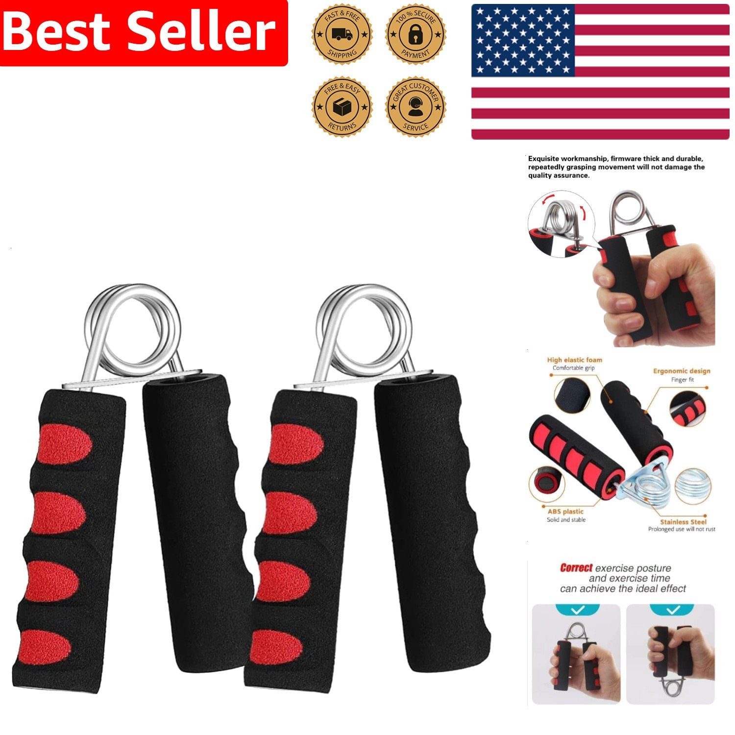 Hand Grip Exerciser 2pk Foam Arthritis Carpal Tunnel Tendonitis Relief Strength
