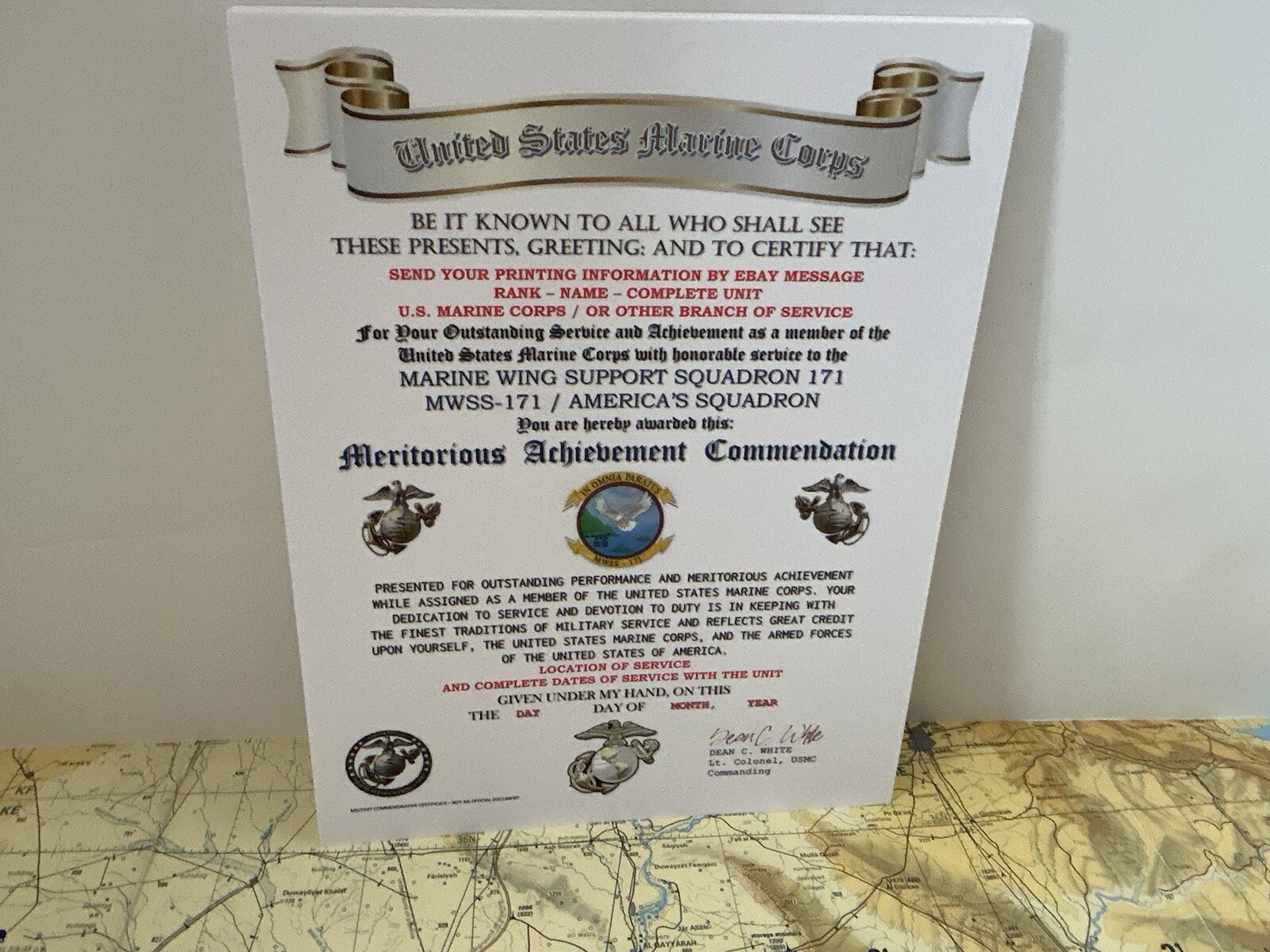 U.S.M.C. / 171ST WING SUPPORT SQUADRON / MERITORIOUS ACHIEVEMENT COMMENDATION