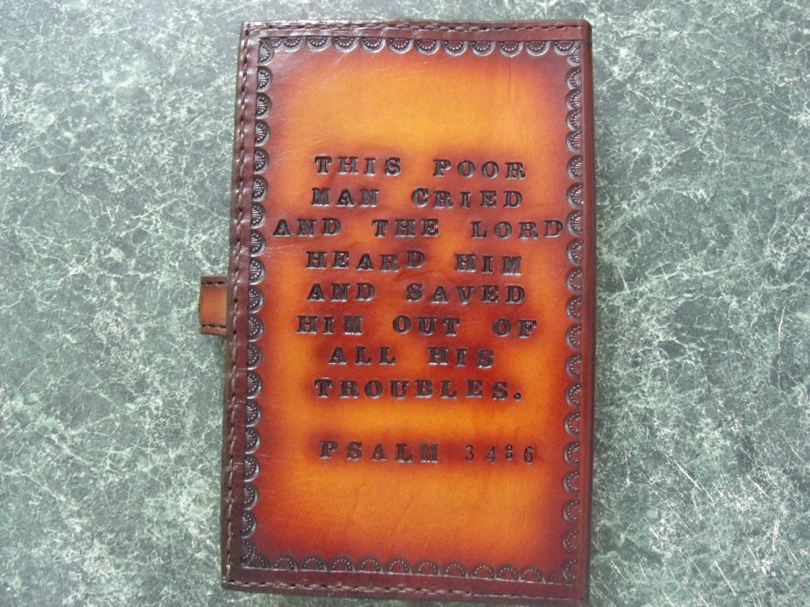 X-Large custom made leather Bible cover. Can be personalized.