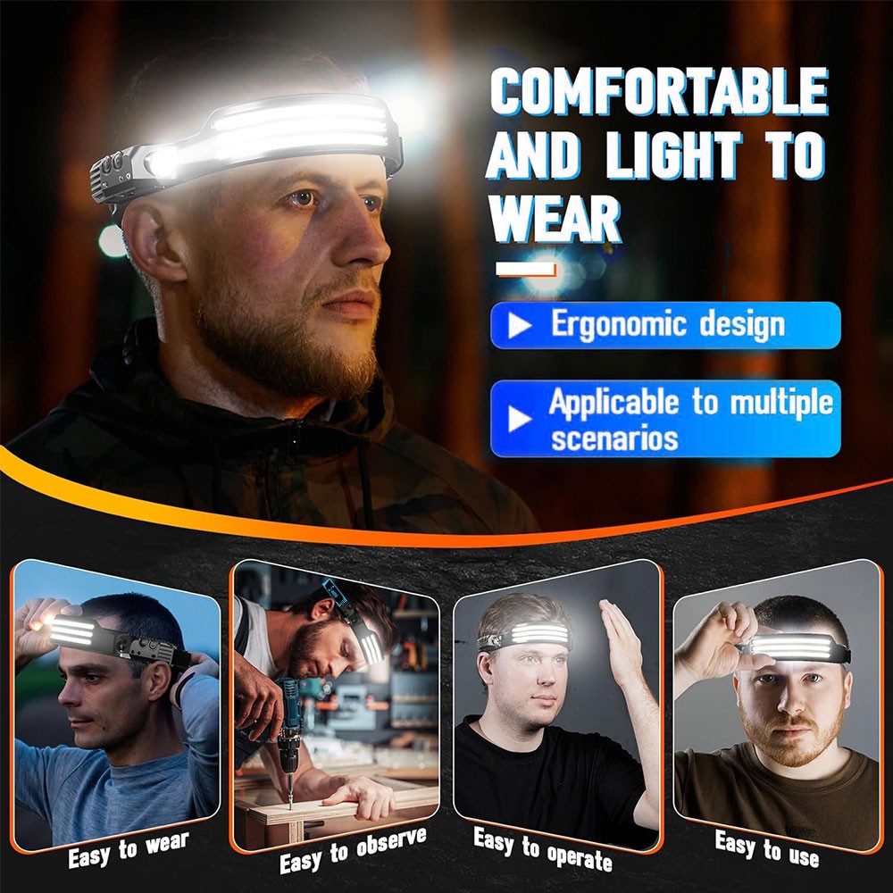 USB Rechargable Sensor Motion Work Light Bar LED Headlamp COB Light For Camping
