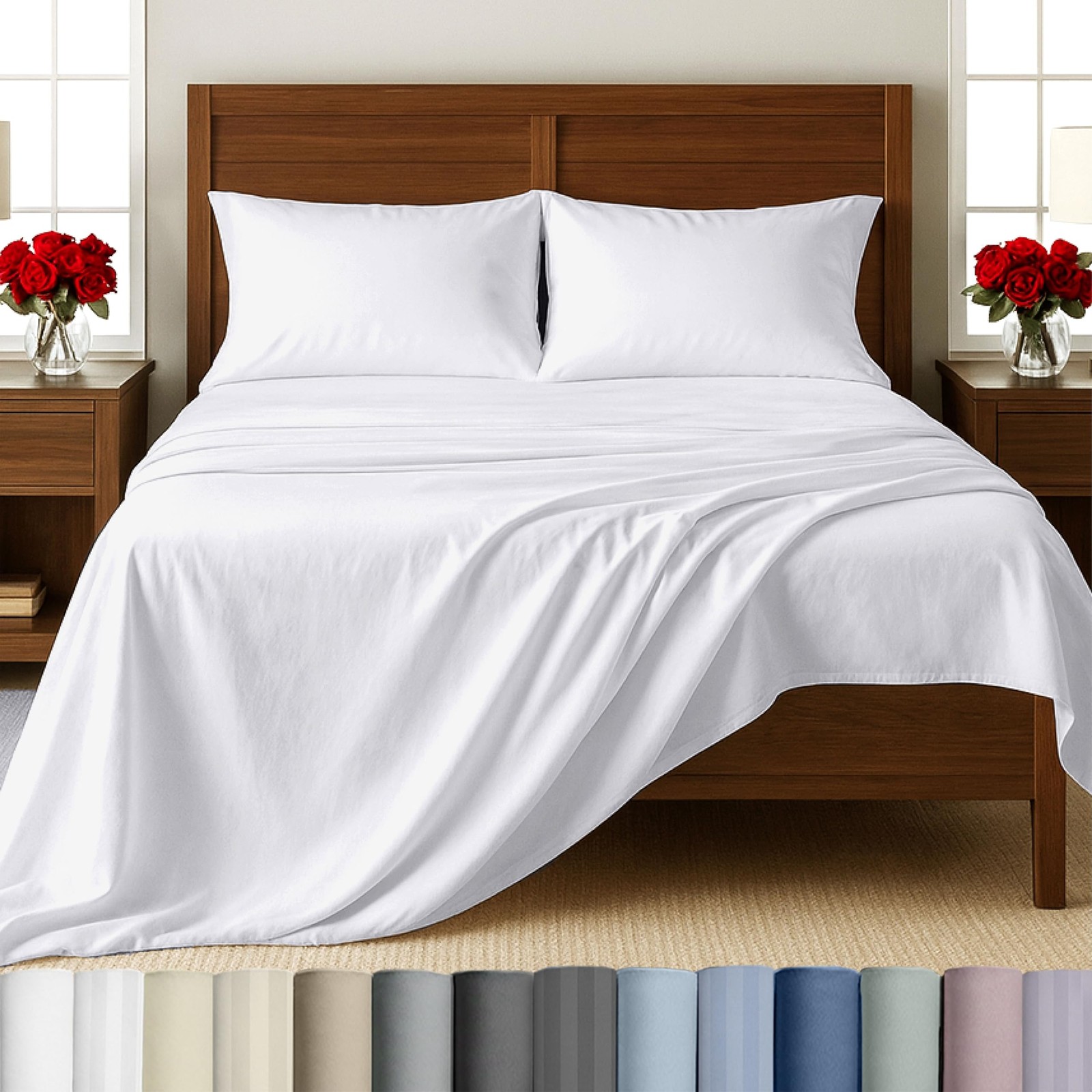 100% Cotton Sheets King Size Set - 500 Thread Count Sateen, Deep Pocket Beddi...