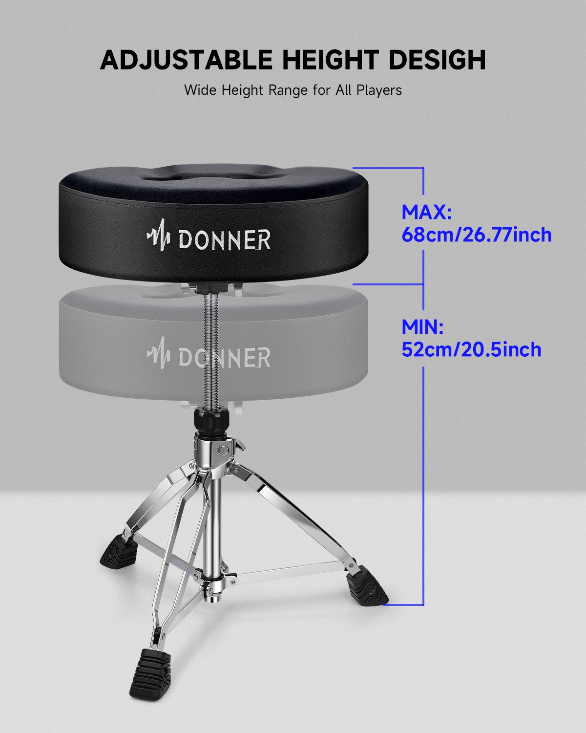 Donner Saddle Drum Throne Drum Stool Thick Memory Foam Ergonomic Seat Adjustable