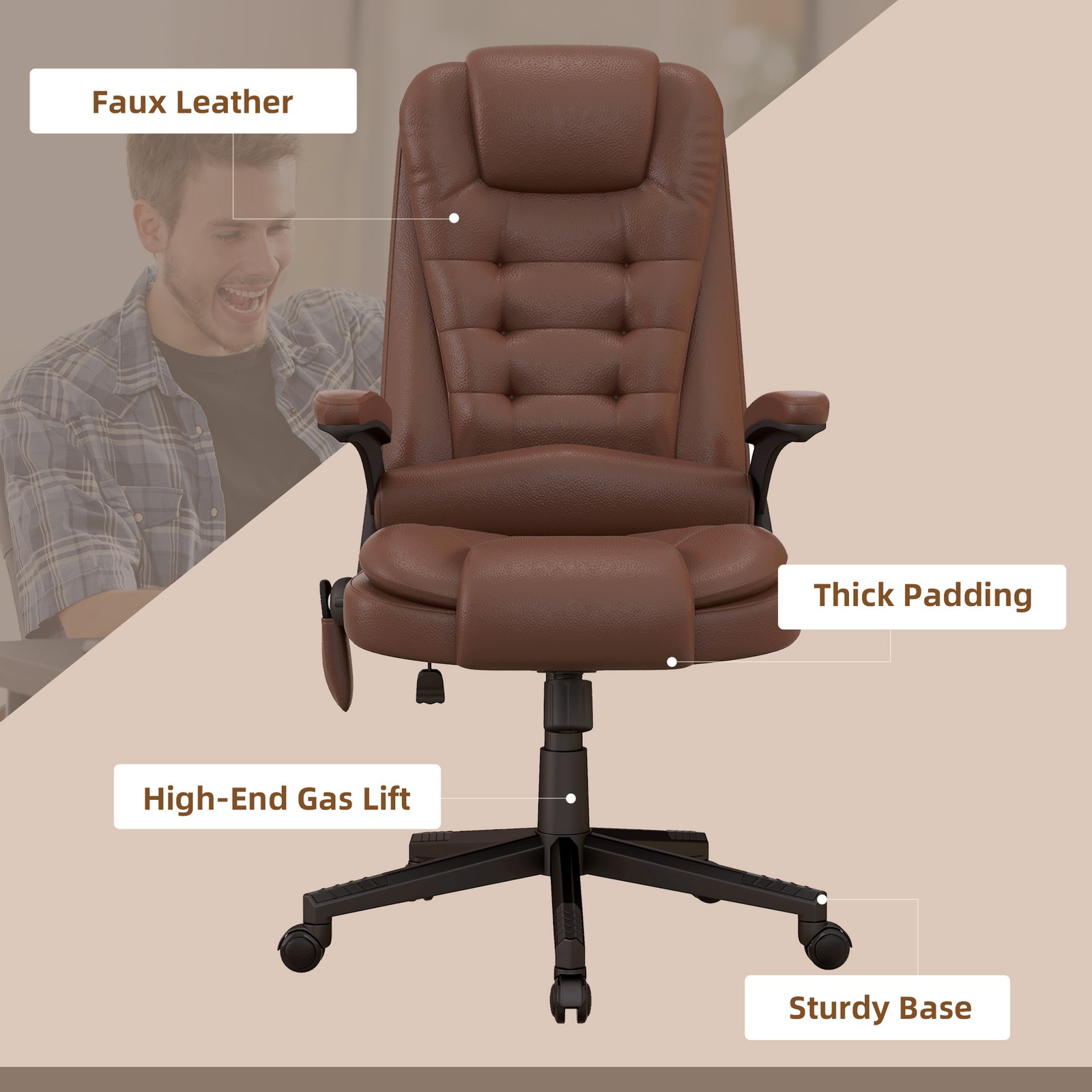 HOMCOM High-Back Vibration Massage Chair, Heating Office Chair, Brown