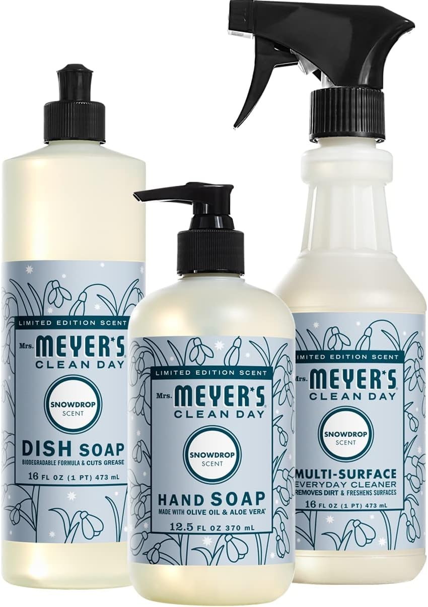 SET OF 3 Mrs. Meyer's Kitchen Set, Dish Soap, Hand Soap, & Multi-Surface Cleaner