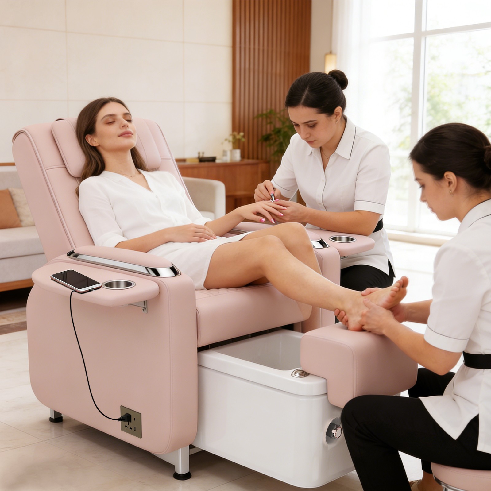 Manicure Reclining Chair Pedicure Station Nail Tech Back Massage Foot Salon Spa