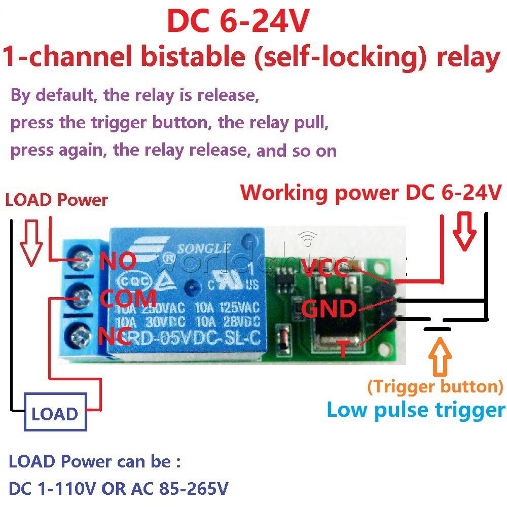 6-24V Flip-Flop Latch Relay Module Bistable Self-locking Low Pulse Trigger Board