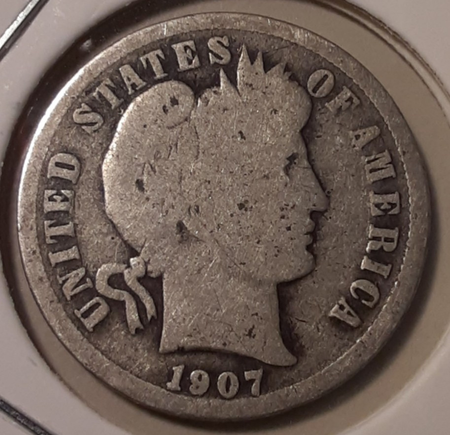 1907 Barber Dime Philadelphia Mint 90% Silver US 10c Coin (#54-AFSWN4/RBY)