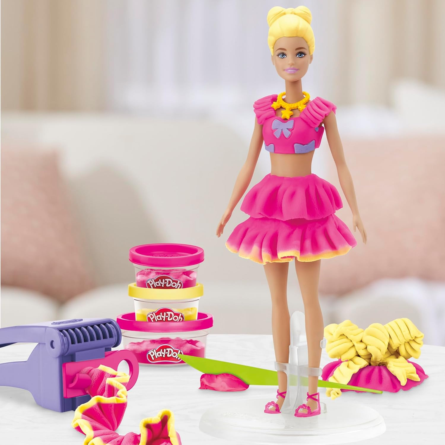 Barbie Ruffles and Bows Set, Make Doll Clothes with Modeling Compound & 9 Fas...